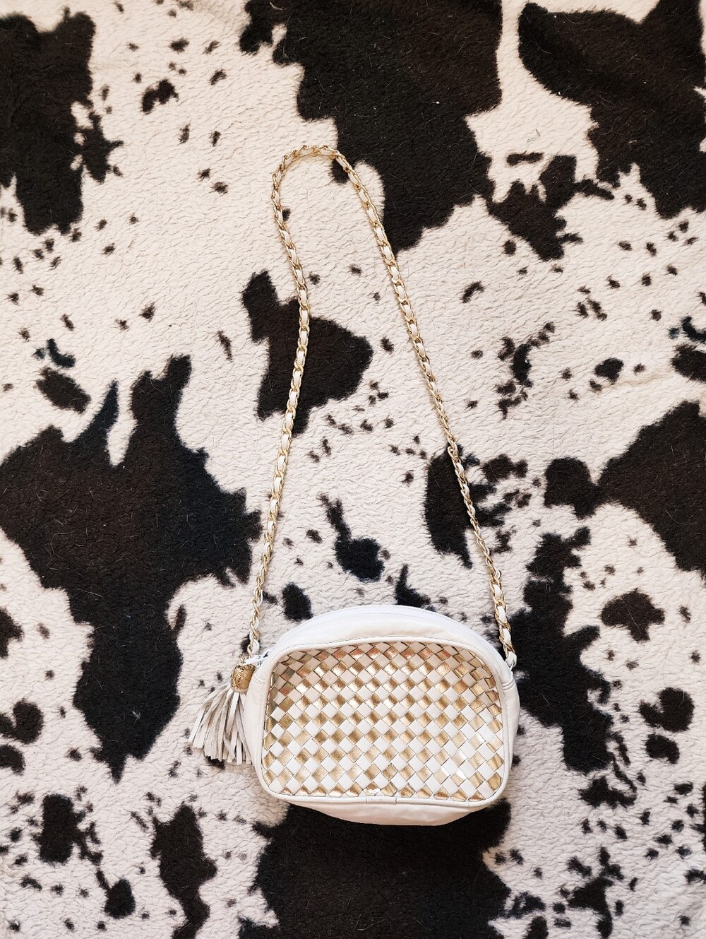 WOMEN'S 80'S SMALL LEATHER BAG - WHITE/GOLD